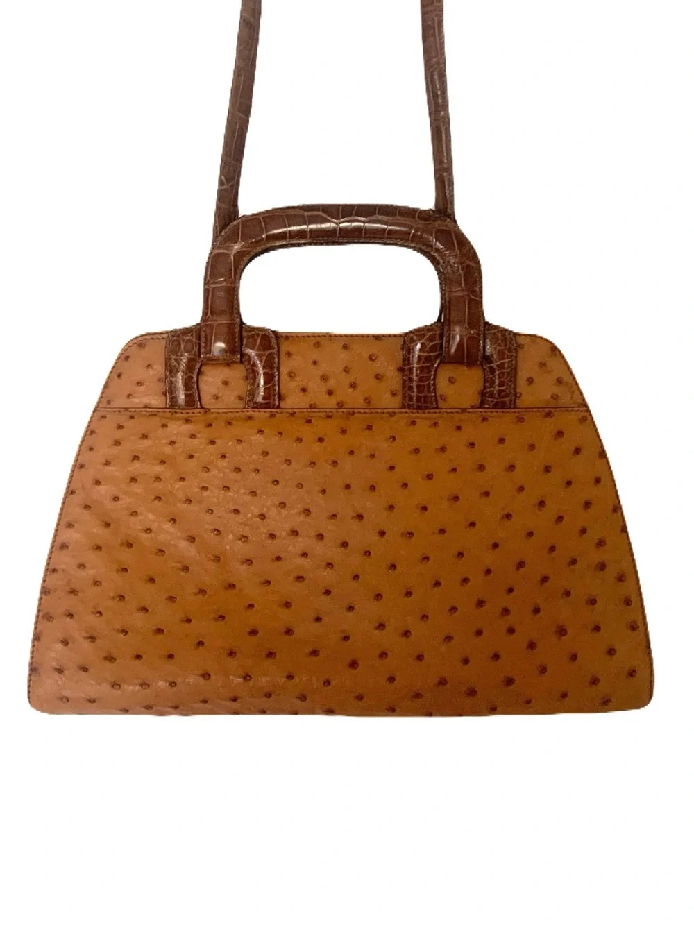 Warm Tan Brown Genuine Ostrich Glazed Brown Alligator Trim Doctor Bag USA Made